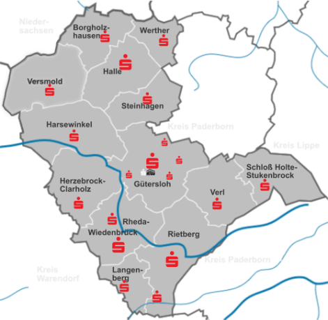 Einsatzgebiete Sparkasse Gütersloh-Rietberg-Versmold und Kreissparkasse Halle-Wiedenbrück