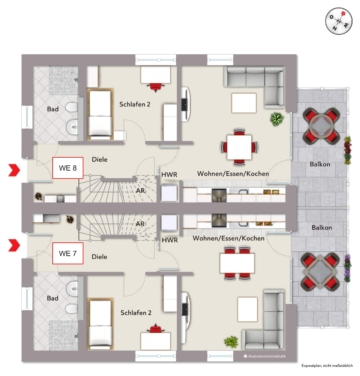 WE7 bzw. WE8 Maisonette OG/DG ca. 87 m² Wfl. - Maisonette im Erstbezug mit Balkon & Aufzug *** 1840 R Mastholte