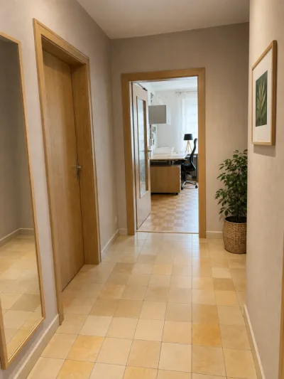 Einladender Flur mit Solnhofener Platten im EG